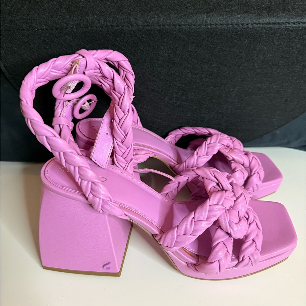 Braided Pink Block Heel Sandals